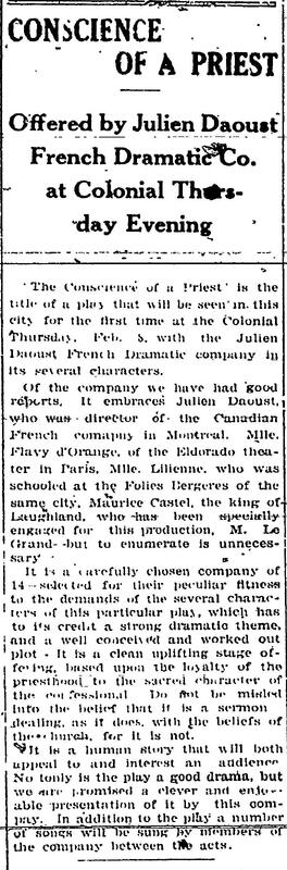"CONSCIENCE OF A PRIEST", The Nashua Telegraph (Nashua, New Hampshire), 6 février 1917, p.8.