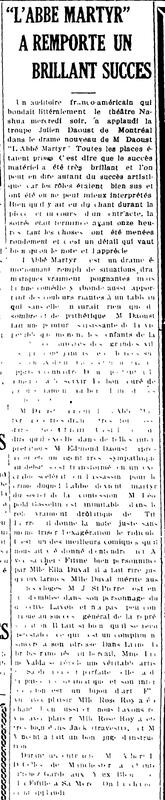 "L'ABBE MARTYR A REMPORTE UN BRILLANT SUCCES", L'Impartial (Nashua, New Hampshire), 28 avril 1923, p.2.