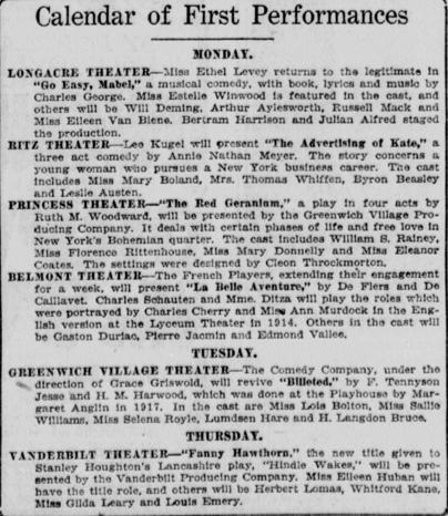 Monday at the Belmont Theater : « La belle aventure » by De Flers and De Caillavet presented by the French Players, May 7, 1922