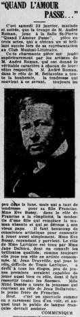 André Roman présente « Quand l'amour passe » à la salle St-Pierre, le 22 janvier 1927
