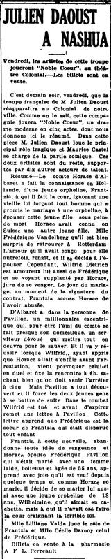 "JULIEN DAOUST A NASHUA", L'Impartial (Nashua, New Hampshire), 3 mai 1917, p.6.