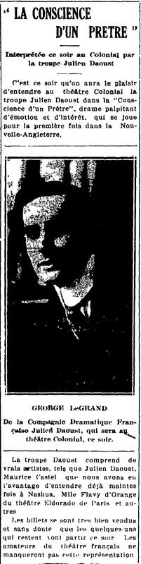 "LA CONSCIENCE D'UN PRETRE", L'Impartial (Nashua, New Hampshire), 8 février 1917, p.2.