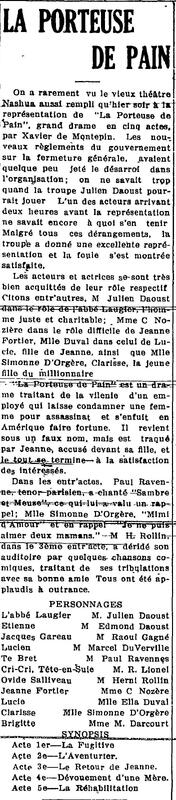"LA PORTEUSE DE PAIN", L'Impartial (Nashua, New Hampshire), 22 janvier 1918, p.4