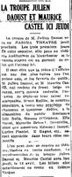 "LA TROUPE JULIEN DAOUST ET MAURICE CASTEL ICI JEUDI", L'Impartial (Nashua, New Hampshire), 16 avril 1918, p.1.