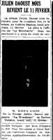 "JULIEN DAOUST NOUS REVIENT LE 11 FEVRIER", L'Impartial (Nashua, New Hampshire), 5 février 1918, p.4.