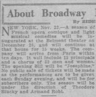 « Josephine » presented by the French Opera Comique with Armand Robi and Theodore Stucky, each Sunday evening, at the Belmont Theater, November 22, 1920