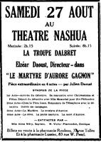 "SAMEDI 27 AOUT AU THEATRE NASHUA", L'Impartial (Nashua, New Hampshire), 27 août 1921, p.7.