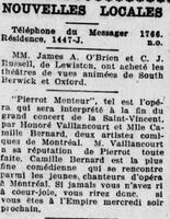 Honoré Vaillancourt présente « Pierrot Menteur » à l'Empire, à la fin du grand concert de la Saint-Vincent, à Lewiston, 6 février 1920