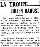 "LA TROUPE JULIEN DAOUST", L'Impartial (Nashua, New Hampshire), 20 avril 1918, p.1 (1/2)