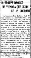 "LA TROUPE DAOUST NE VIENDRA QUE JEUDI LE 18 COURANT", L'Impartial (Nashua, New Hampshire), 9 avril 1918, p.1.