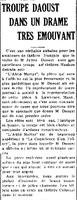 "TROUPE DAOUST DANS UN DRAME TRES EMOUVANT", L'Impartial (Nashua, New Hampshire), 24 avril 1923, p.1.