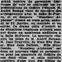 Mimi D'Estée et André Roman dans « Monsieur Alphonse » présenté à la salle St-Pierre, le 22 janvier 1927