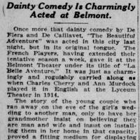 The dainty comedy « La belle aventure » played at the Belmont Theater by the French Players on May 8, 1922