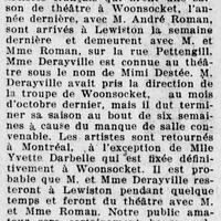Entre Woonsocket et Lewiston: le théâtre francophone de Mimi D'Estée (Mme Derayville) et d'André Roman, 20 décembre 1926