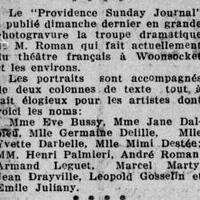 Le théâtre français de la troupe dramatique de M. Roman à Woonsocket et ses environs, 12 février 1926