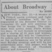 « Josephine » presented by the French Opera Comique with Armand Robi and Theodore Stucky, each Sunday evening, at the Belmont Theater, November 22, 1920