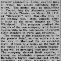 The team under the direction of Charles Schauten presents « La rafale » by Henri Bernstein, at the Belmont Theater, April 26, 1922