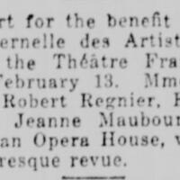 Jeanne Maubourg plays in a humoresque revue at the Théâtre Français, February 13, 1916