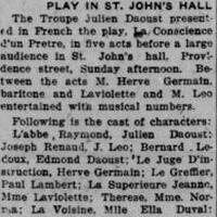 Large audience for « La conscience d'un prêtre » in St. John's Hall, October 16, 1921