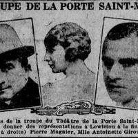 Des représentations données à Lewiston par la troupe du théâtre de la Porte Saint-Martin à la fin du mois de novembre 1926