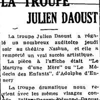 "LA TROUPE JULIEN DAOUST", L'Impartial (Nashua, New Hampshire), 20 avril 1918, p.1 (1/2)