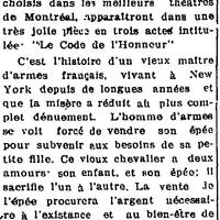 "Le Nashua Théâtre verra une troupe française jeudi, dans Le Code de l'Honneur", L'Impartial (Nashua, New Hampshire), 29 avril 1919, p.1, 1/2.