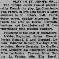 « La conscience d'un prêtre » presented by the troupe of Julien Daoust in front of a large audience in St. John's Hall, October 12, 1921