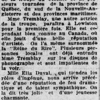 La troupe Jean Nel présente « Menu de printemps » et « Le supplice d'un père » à la salle St-Pierre à Lewiston, et à Pawtucket, 8 février 1929